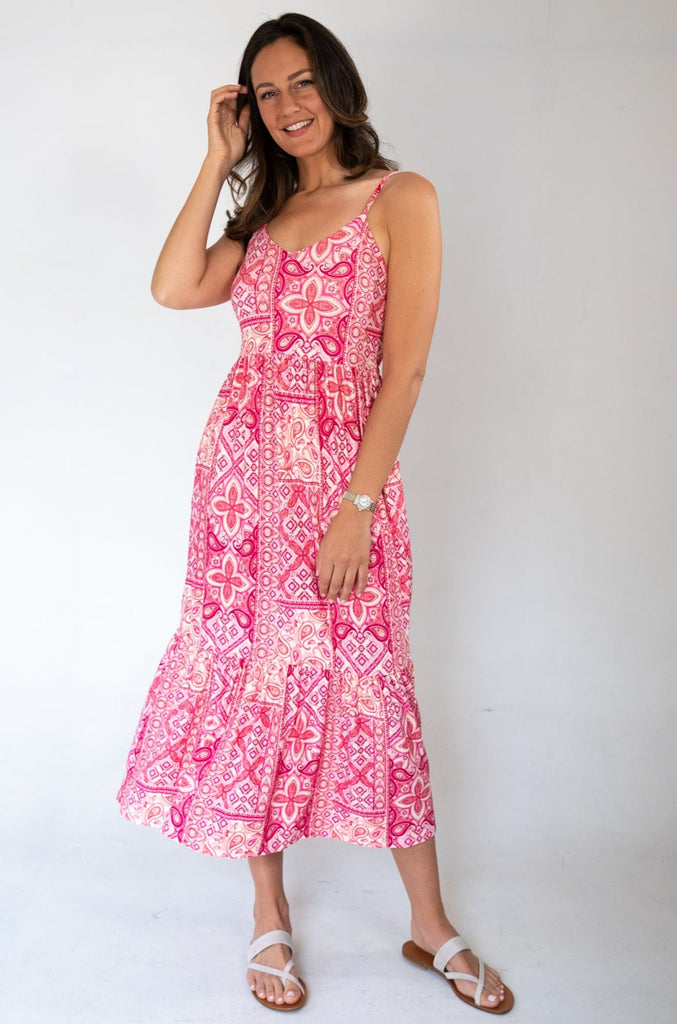 pink floral sleeveless maxi dress